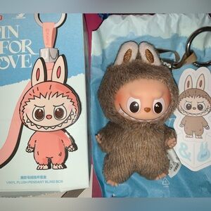 Pop Mart Pin for Love Labubu Plush Pendant Keychain in light brown &